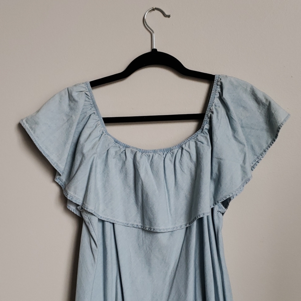 American Rag Off The Shoulder Ruffle Denim Dress - Picture 2 of 3
